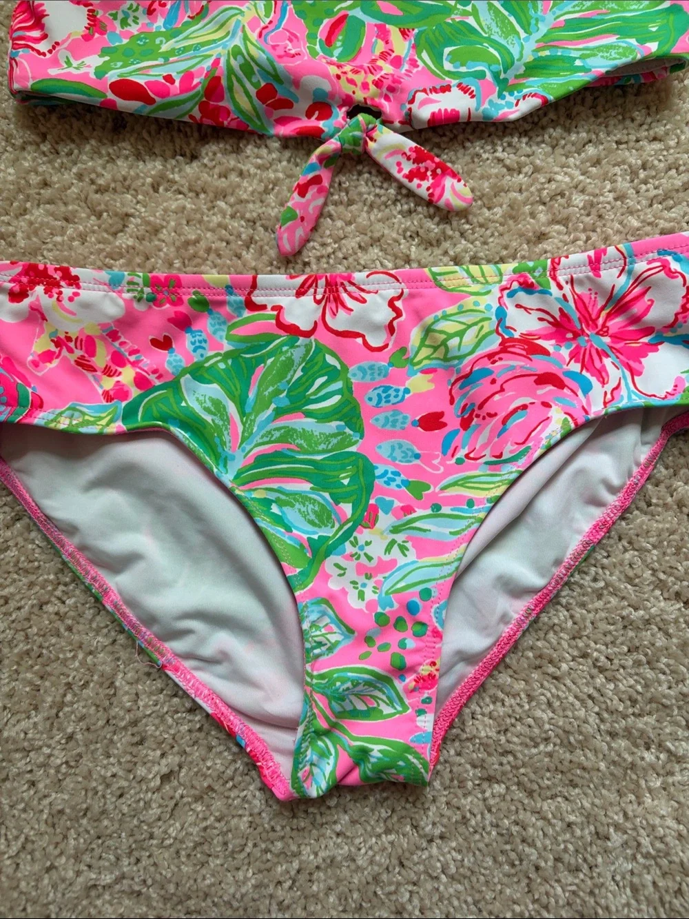 Girls Lilly Pulitzer Tie-Front Swim Set in Pink and Green